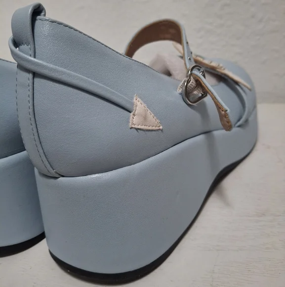 New Heart Valentine Mary jane Platform Shoes Light Blue - Picture 5 of 10